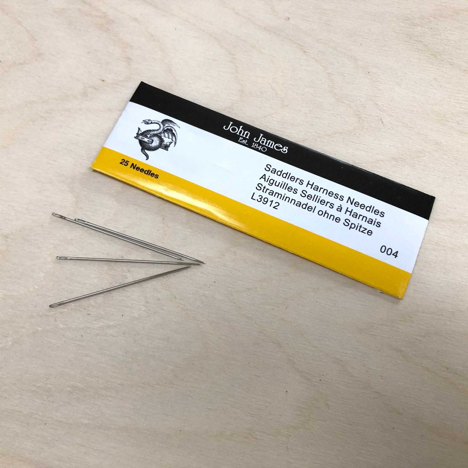 John James Saddlers Harness Needles for leatherwork, set of 25 in original pouch.