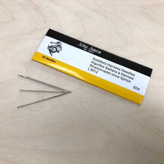 John James Saddlers Harness Needles for leatherwork, set of 25 in original pouch.