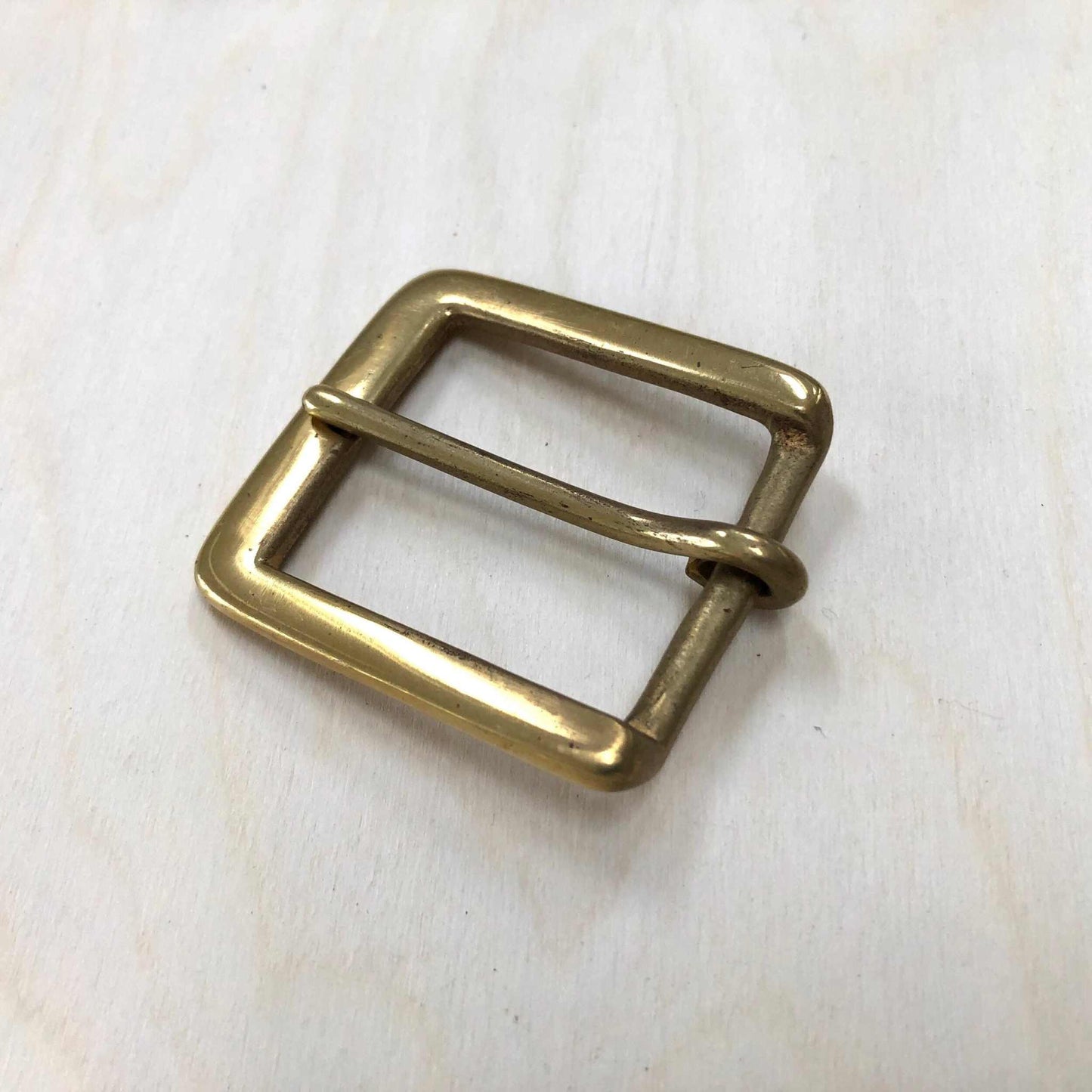 Solid brass belt buckle square frame with pin, 38mm width, 54mm length, durable and elegant design.